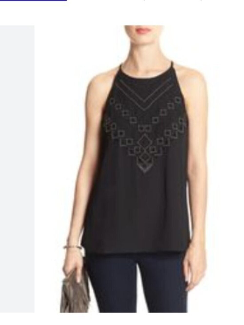 Banana Republic Black Halter Embellished Pointelle Beaded Lined Size XS NWT
